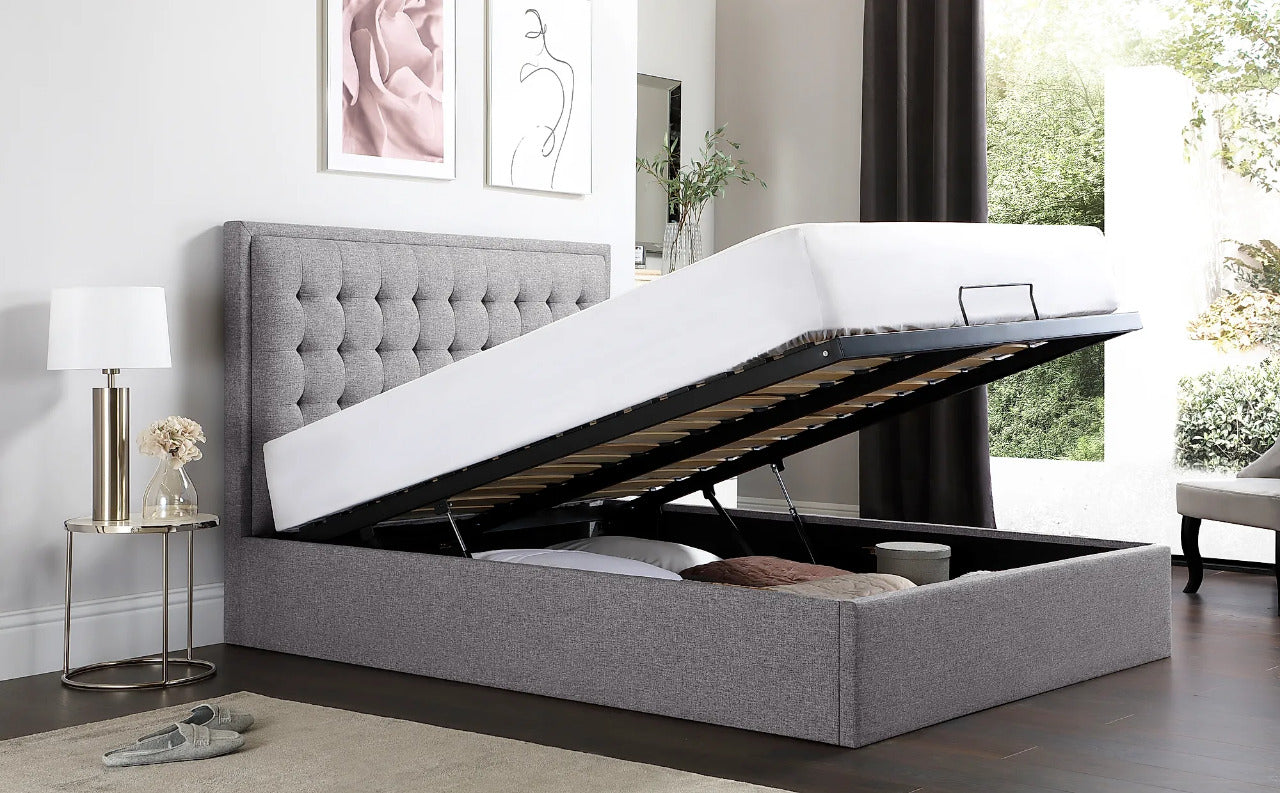 King Size Bed: Florce Grey Fabric Double Bed