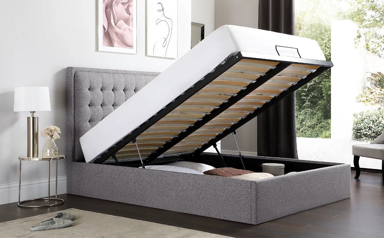 King Size Bed: Florce Grey Fabric Double Bed