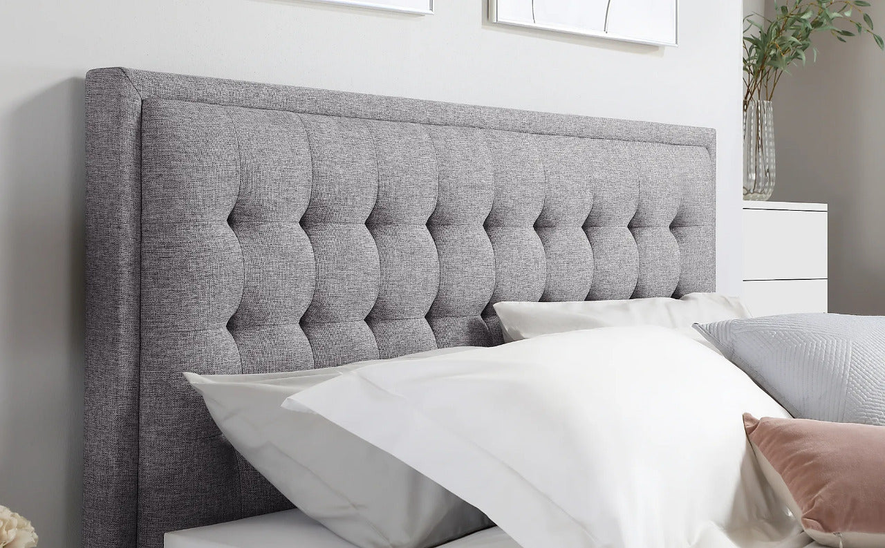 King Size Bed: Florce Grey Fabric Double Bed