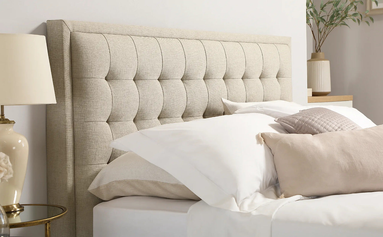King Size Bed: Florce Oatmeal Fabric Double Bed