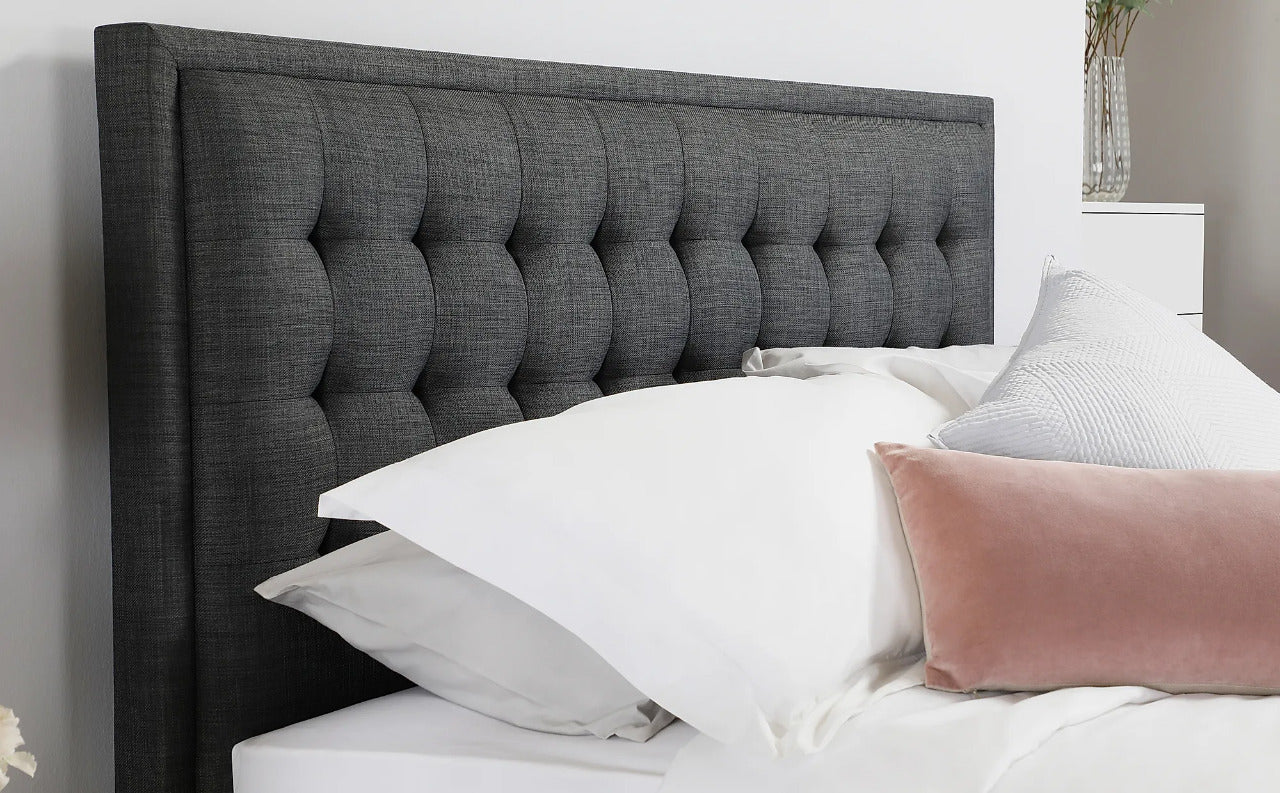 King Size Bed: Florce Slate Grey Fabric Double Bed