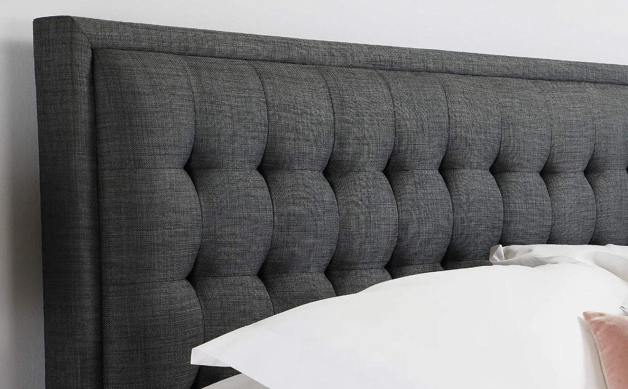 King Size Bed: Florce Slate Grey Fabric Double Bed