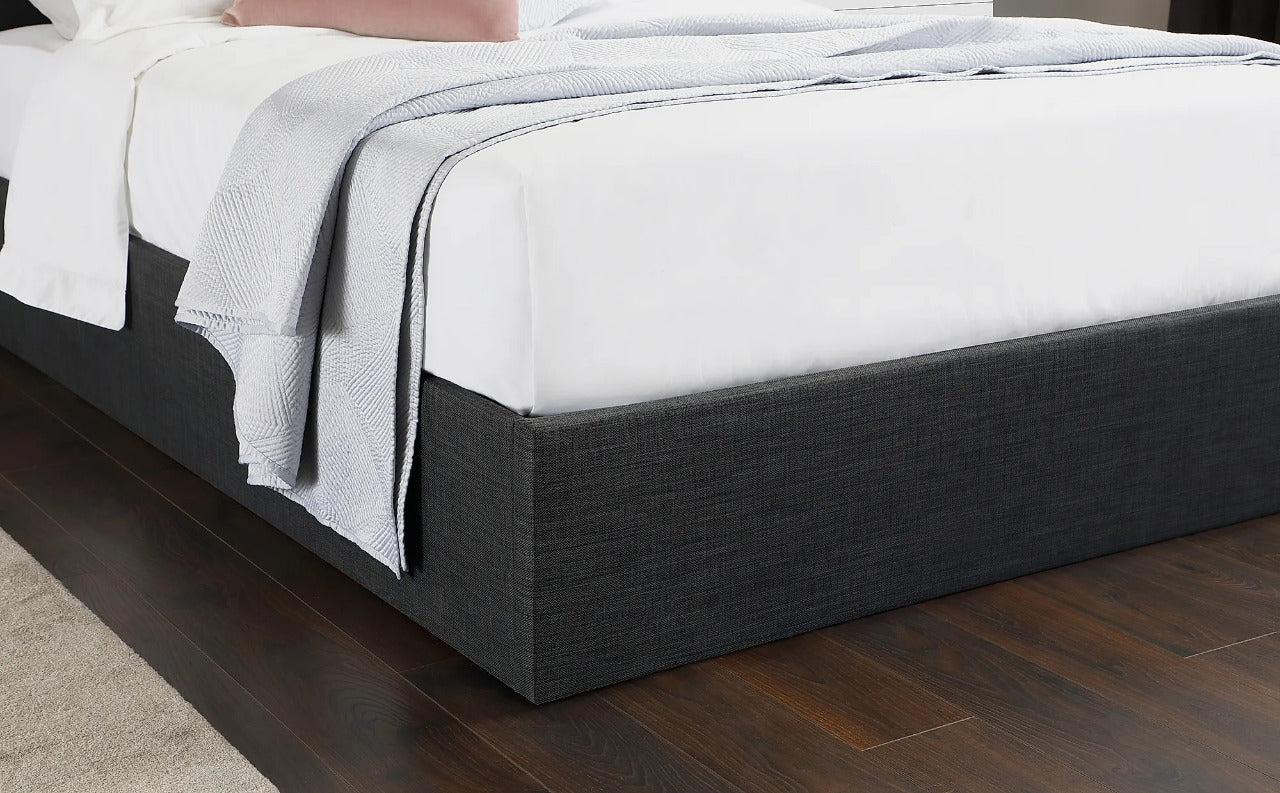 King Size Bed: Florce Slate Grey Fabric Double Bed