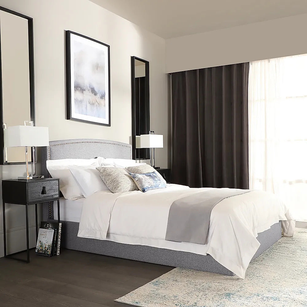 King Size Bed: Grey Fabric King Size Double Bed
