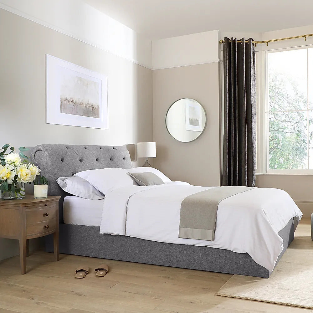 King Size Bed: Grey Fabric King Size Double Bed