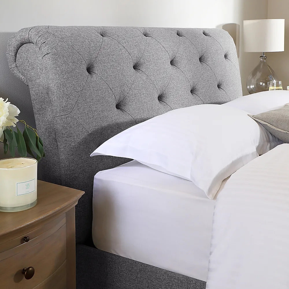 King Size Bed: Grey Fabric King Size Double Bed