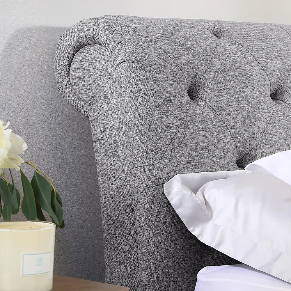 King Size Bed: Grey Fabric King Size Double Bed