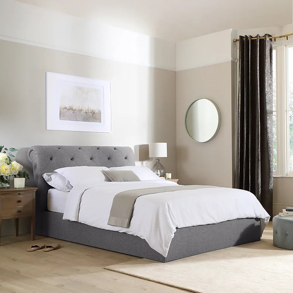 King Size Bed: Grey Fabric King Size Double Bed