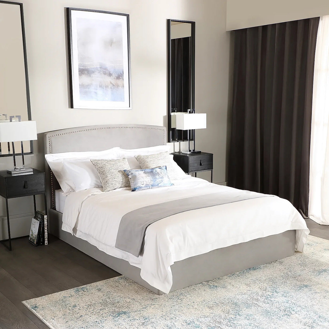 King Size Bed: Grey Velvet King Size Double Bed