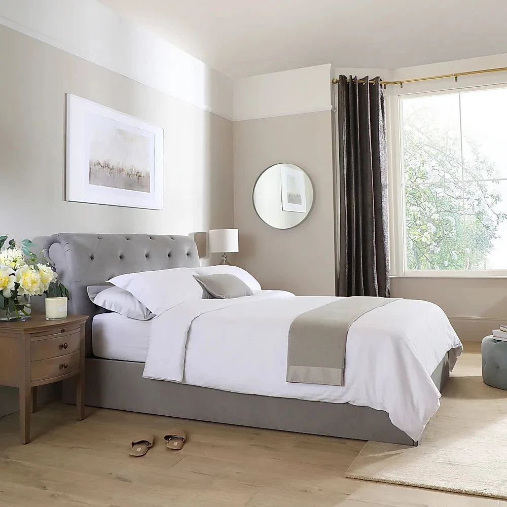King Size Bed: Grey Fabric King Size Double Bed