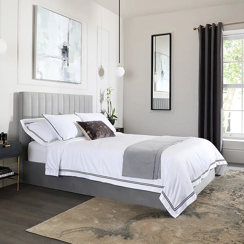 King Size Bed: Grey Velvet King Size Double Bed