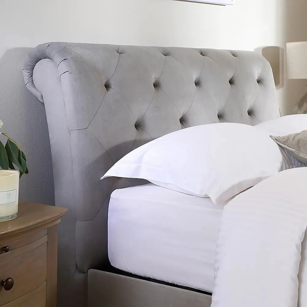 King Size Bed: Grey Fabric King Size Double Bed