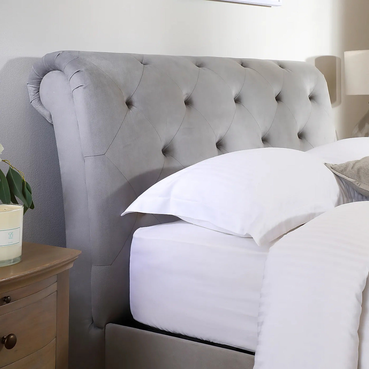 King Size Bed: Upholstered Grey King Size Double Bed