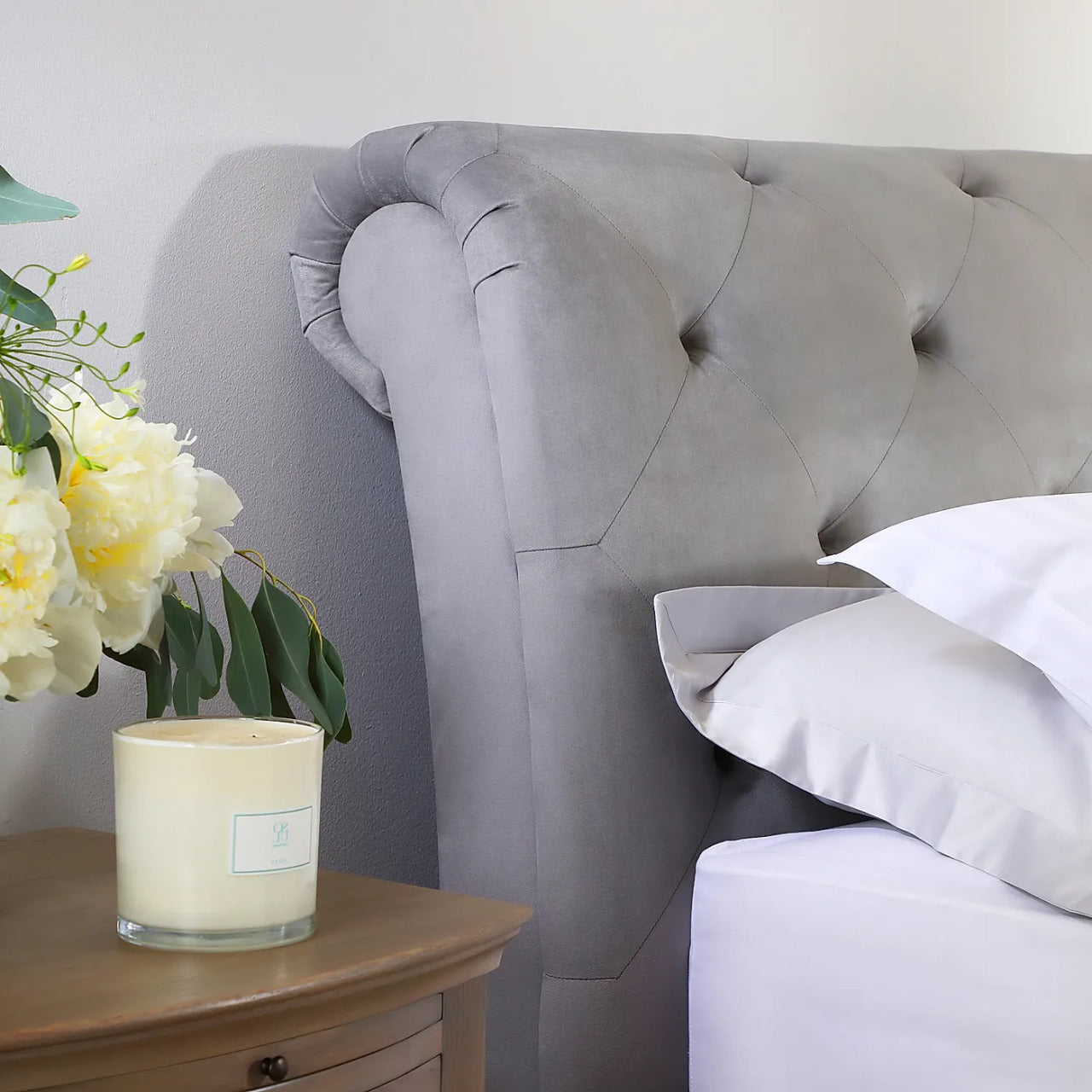 King Size Bed: Upholstered Grey King Size Double Bed