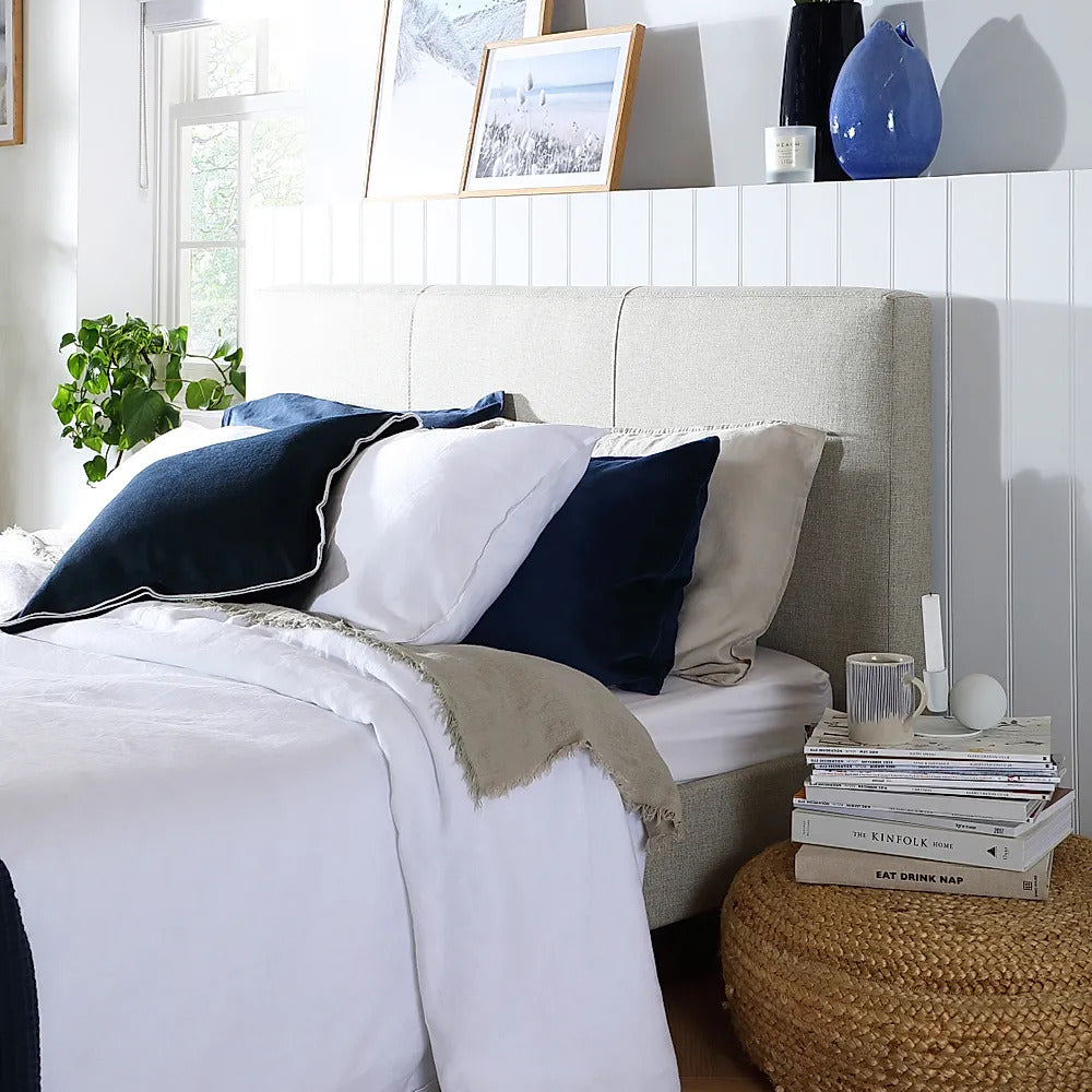 King Size Bed: Oatmeal Fabric King Size Double Bed