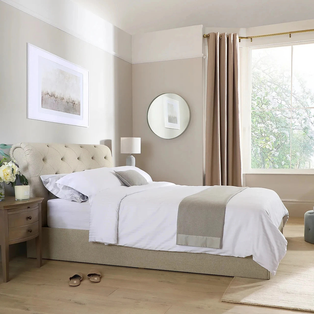 King Size Bed: Grey Fabric King Size Double Bed