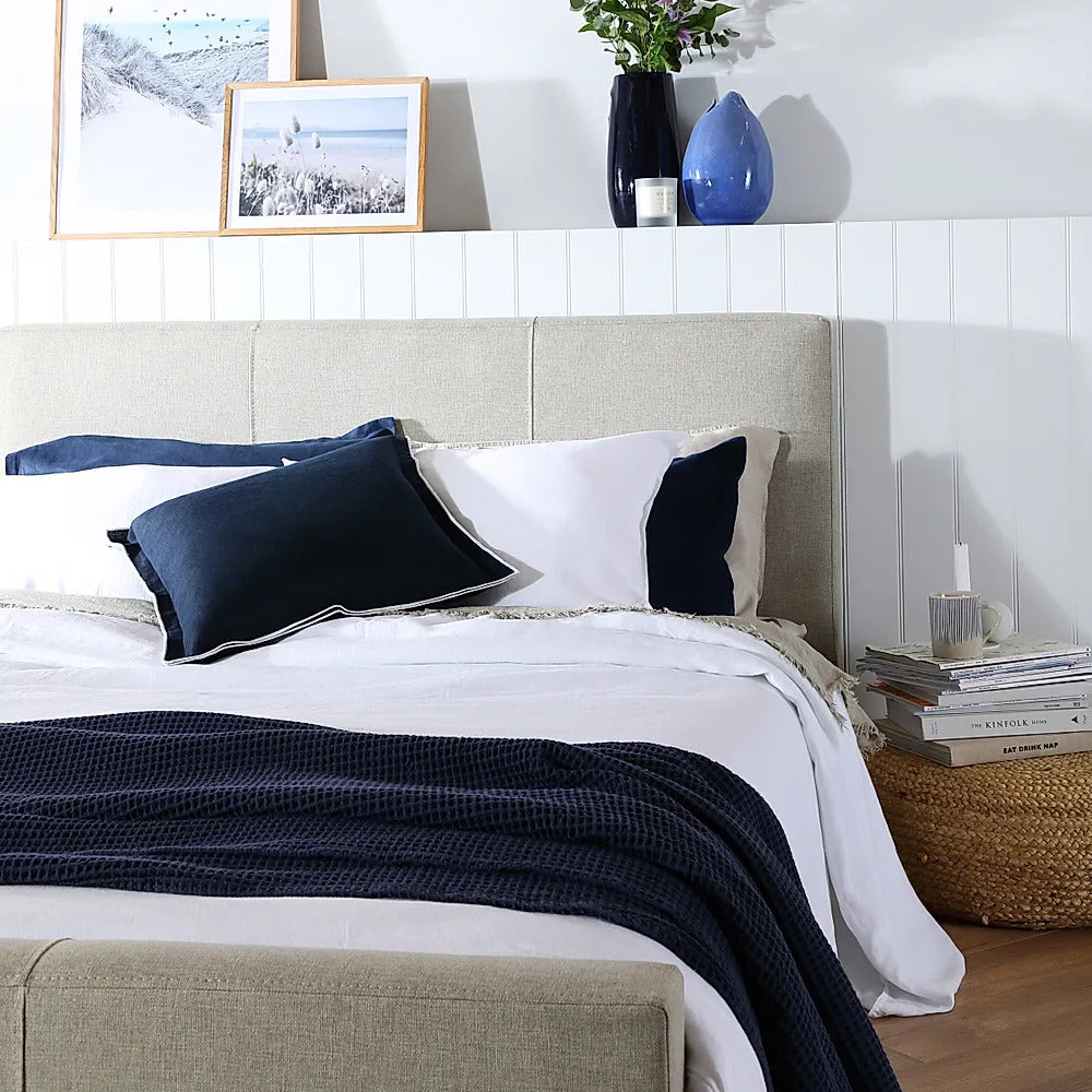 King Size Bed: Oatmeal Fabric King Size Double Bed