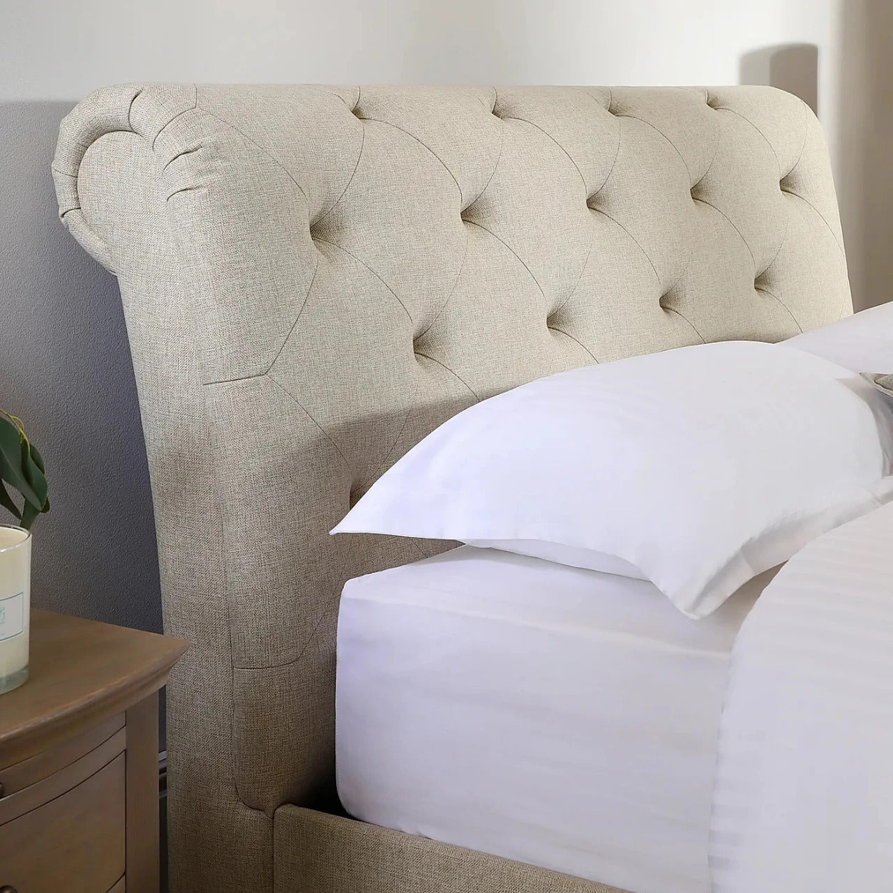 King Size Bed: Grey Fabric King Size Double Bed