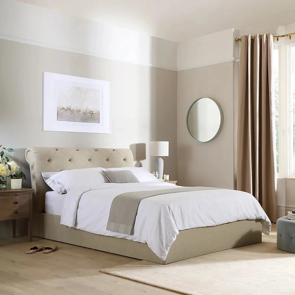 King Size Bed: Grey Fabric King Size Double Bed