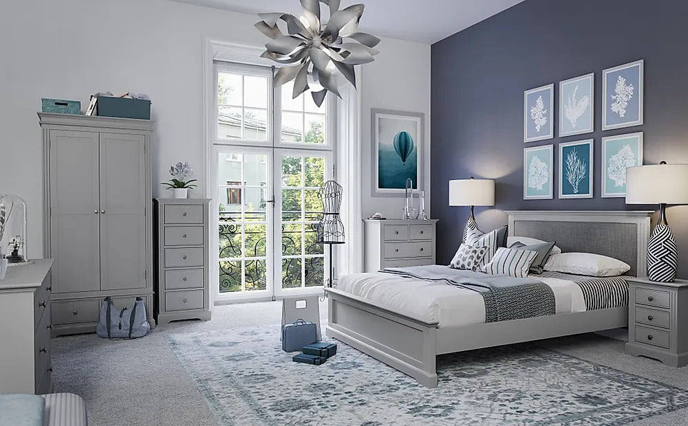 King Size Bed: Painted Grey Wooden King Size Double Bed