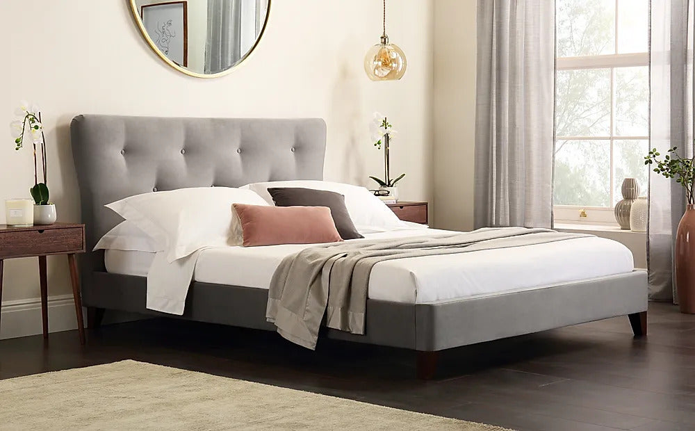 King Size: Berton Grey Velvet Double Bed