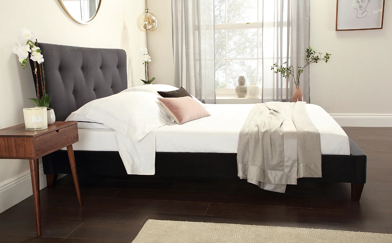 King Size: Peyton Black Velvet King Size Double Bed
