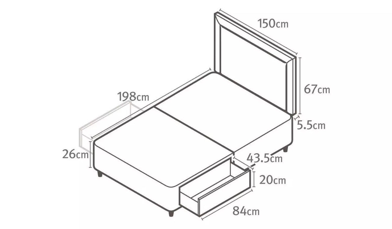 King Size: Slate Grey 2 Drawer King Size Bed