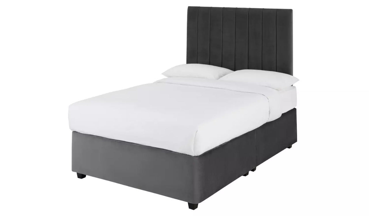 King Size: Steel Grey Velvet King Size Divan Bed
