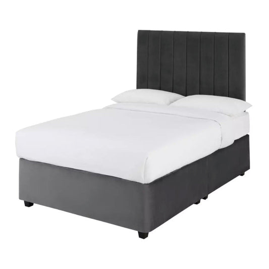 King Size Steel Grey Velvet King Size Divan Bed