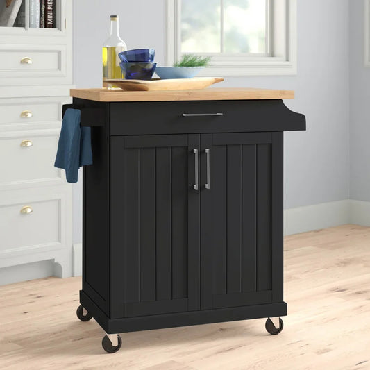 Kitchen Island: 18'' Kitchen Island with Solid Wood Top and Locking Wheels