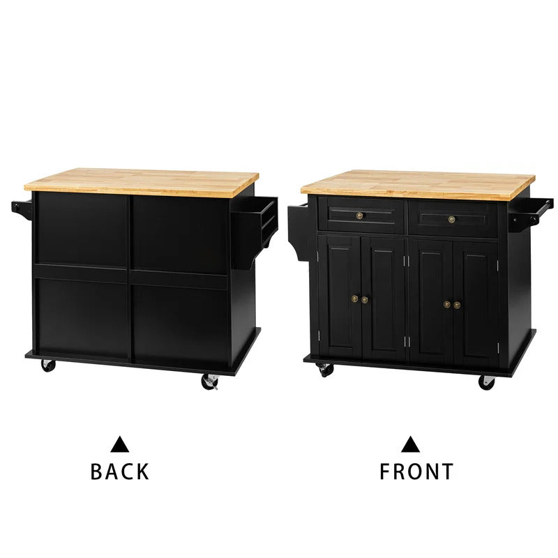 Kitchen Island: 35.4'' Kitchen Island with Solid Wood Top and Locking Wheels