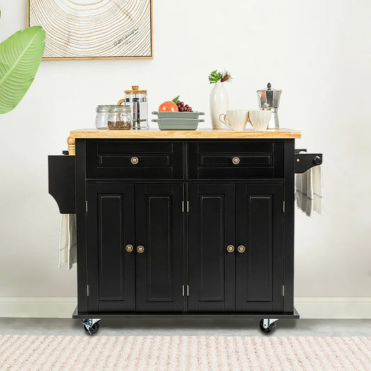 Kitchen Island: 35.4'' Kitchen Island with Solid Wood Top and Locking Wheels