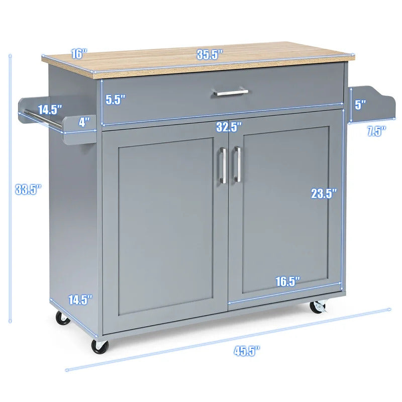 Kitchen Island: 45.5'' Kitchen Island with Locking Wheels