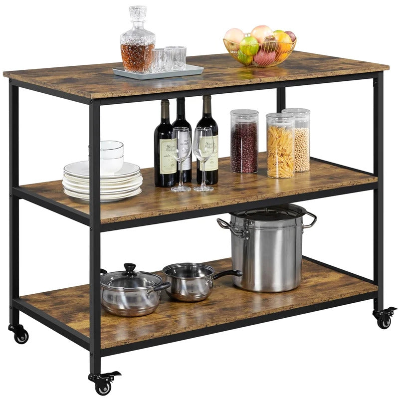 Kitchen Island: 47.5'' Iron Kitchen Island with Locking Wheels
