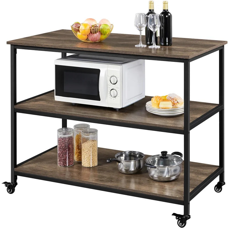 Kitchen Island: 47.5'' Iron Kitchen Island with Locking Wheels