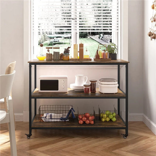 Kitchen Island: 47.5'' Iron Kitchen Island with Locking Wheels