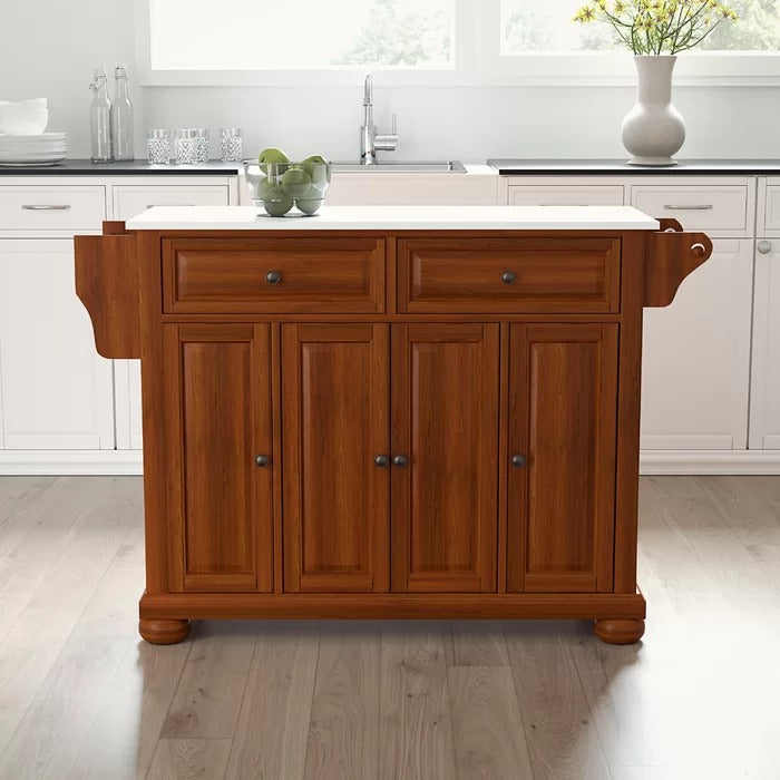 Kitchen Island: 51.5'' Wide Rolling Kitchen Island Table with Granite Top