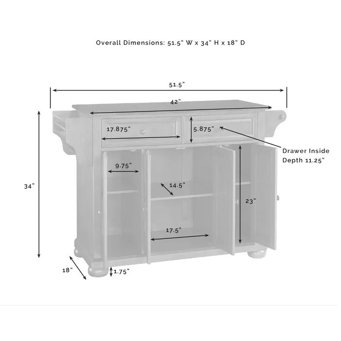 Kitchen Island: 51.5'' Wide Rolling Kitchen Island Table with Granite Top