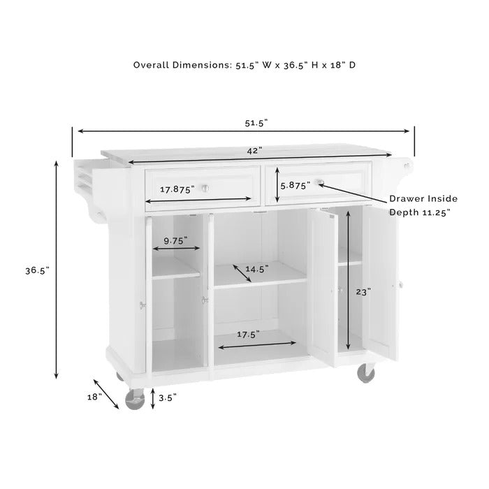 Kitchen Island: 51.5'' Wide Rolling Kitchen Island Table with Solid Wood Top