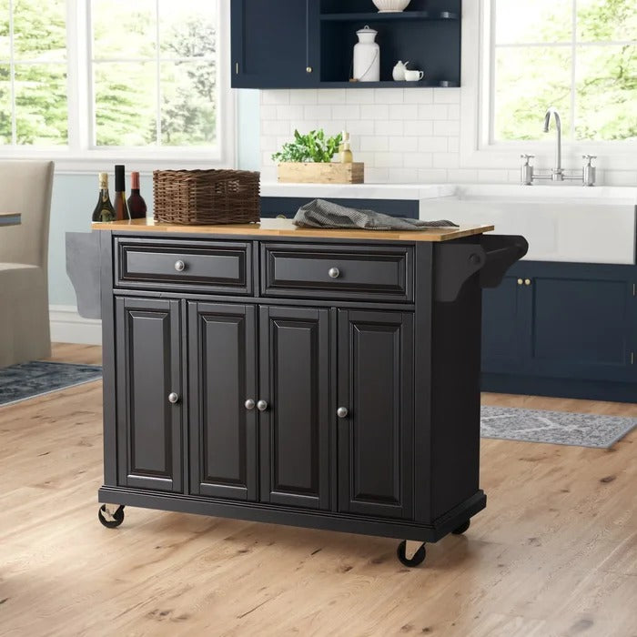 Kitchen Island: 51.5'' Wide Rolling Kitchen Island Table with Solid Wood Top