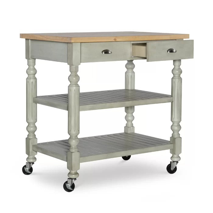 Kitchen Island: Rolling Kitchen Island Table with Solid Wood Top