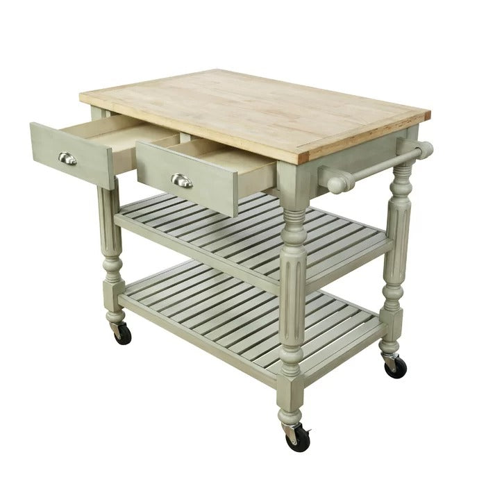 Kitchen Island: Rolling Kitchen Island Table with Solid Wood Top