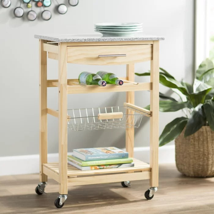 Kitchen Island Table: 22.88'' Wide Rolling Kitchen Cart with Granite Top