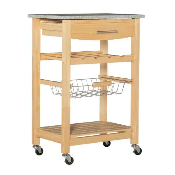 Kitchen Island Table: 22.88'' Wide Rolling Kitchen Cart with Granite Top