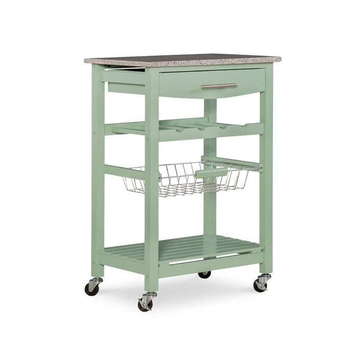 Kitchen Island Table: 22.88'' Wide Rolling Kitchen Cart with Granite Top