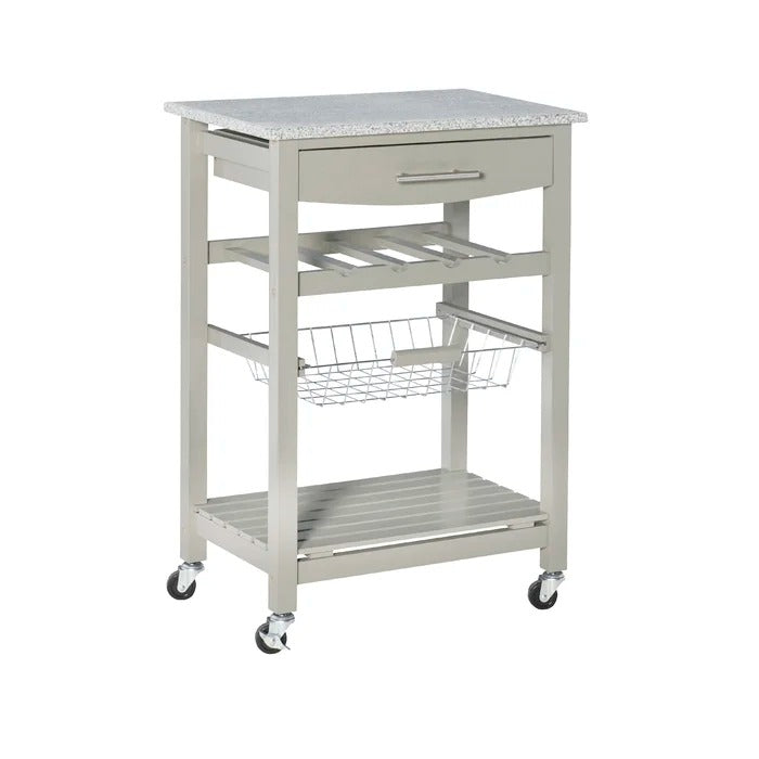 Kitchen Island Table: 22.88'' Wide Rolling Kitchen Cart with Granite Top
