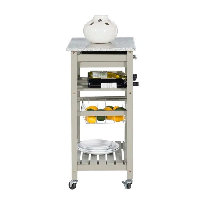 Kitchen Island Table: 22.88'' Wide Rolling Kitchen Cart with Granite Top