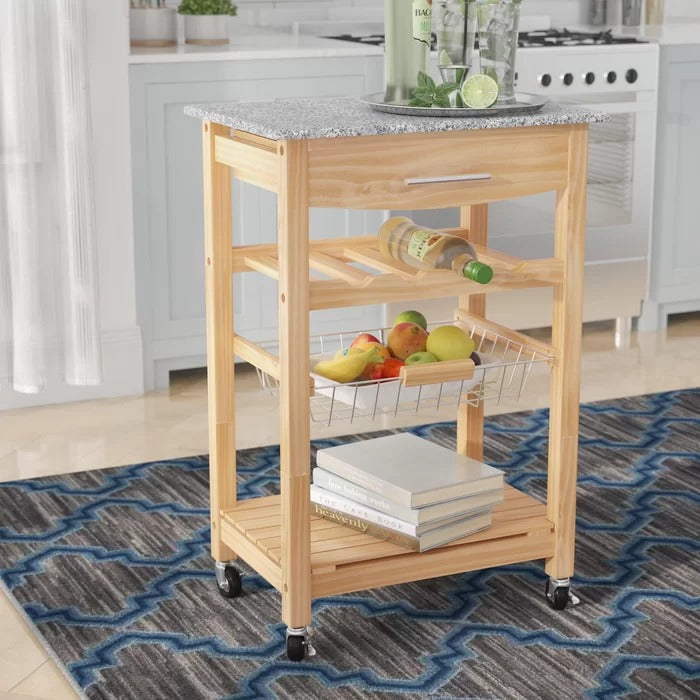 Kitchen Island Table: 22.88'' Wide Rolling Kitchen Cart with Granite Top
