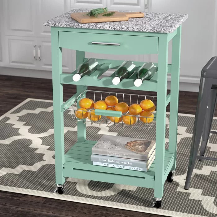Kitchen Island Table: 22.88'' Wide Rolling Kitchen Cart with Granite Top
