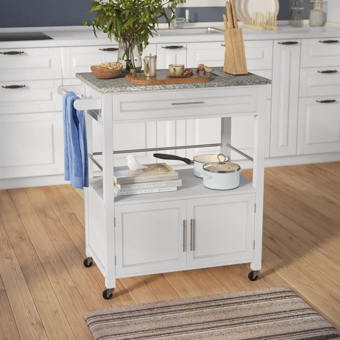 Kitchen Island Table: 30'' Wide Rolling Kitchen Cart with Granite Top